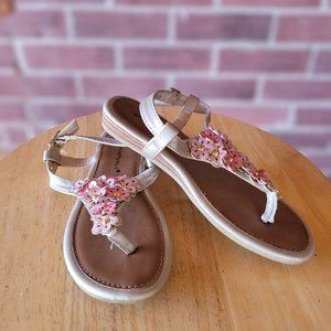 Rampage Girls Metallic Gold Floral T-Strap Sandals Girls Size 12